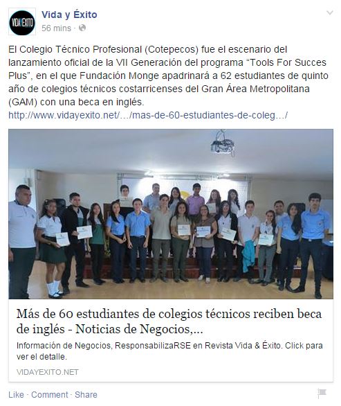 11-05-2015,facebook vidayexito.net, M†s de 60 estudiantes de colegios tÇcnicos reciben beca de inglÇs